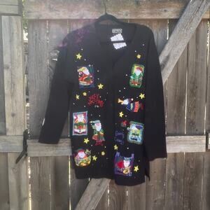 VTG Berek 2 lightweight knit CARDIGAN sweatshirt SANTA Christmas Medium cotton